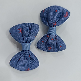 Kot Görünümlü Fiyonk Saç Tokası – Mavi Desenli (2’li Set)