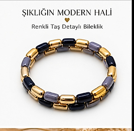 Renkli Taşlı Lastikli Bileklik – Altın Detaylı Esnek Kombin Bileklik Kadın