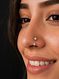 Çift Uç Zirkon Taşlı C Şekil Burun Piercing – Altın Renk