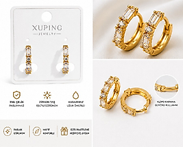 Gold Halka Küpe – Zirkon Taşlı 316L Paslanmaz Çelik Minimal Küpe